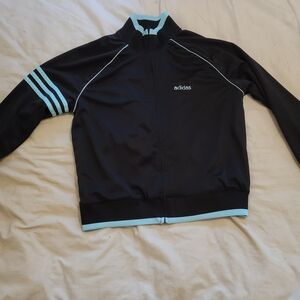 Adidas Black Jacket with Light Blue Stripes